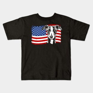 Proud Whippet American Flag patriotic dog Kids T-Shirt